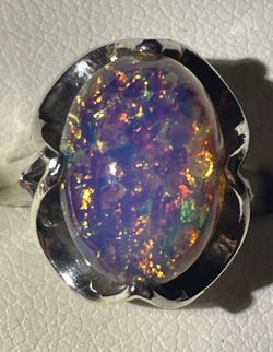 Awesome Looking Cabochon Opal Ring On 925 Silver Size 5