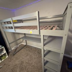 Kids Loft Bed Frame W Desk And Shelves