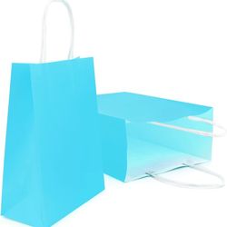 8 CT Medium Light Blue Kraft Bags