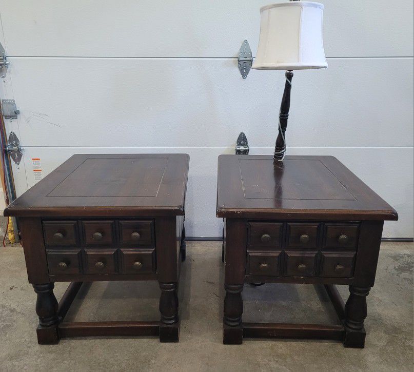 Vintage End Tables Solid Dark Wood