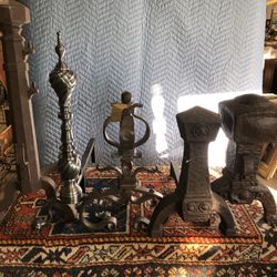 5 Single  Antique Andirons 