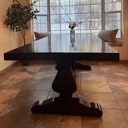 Large dark wood dining table similar to RH+ 8 chairs