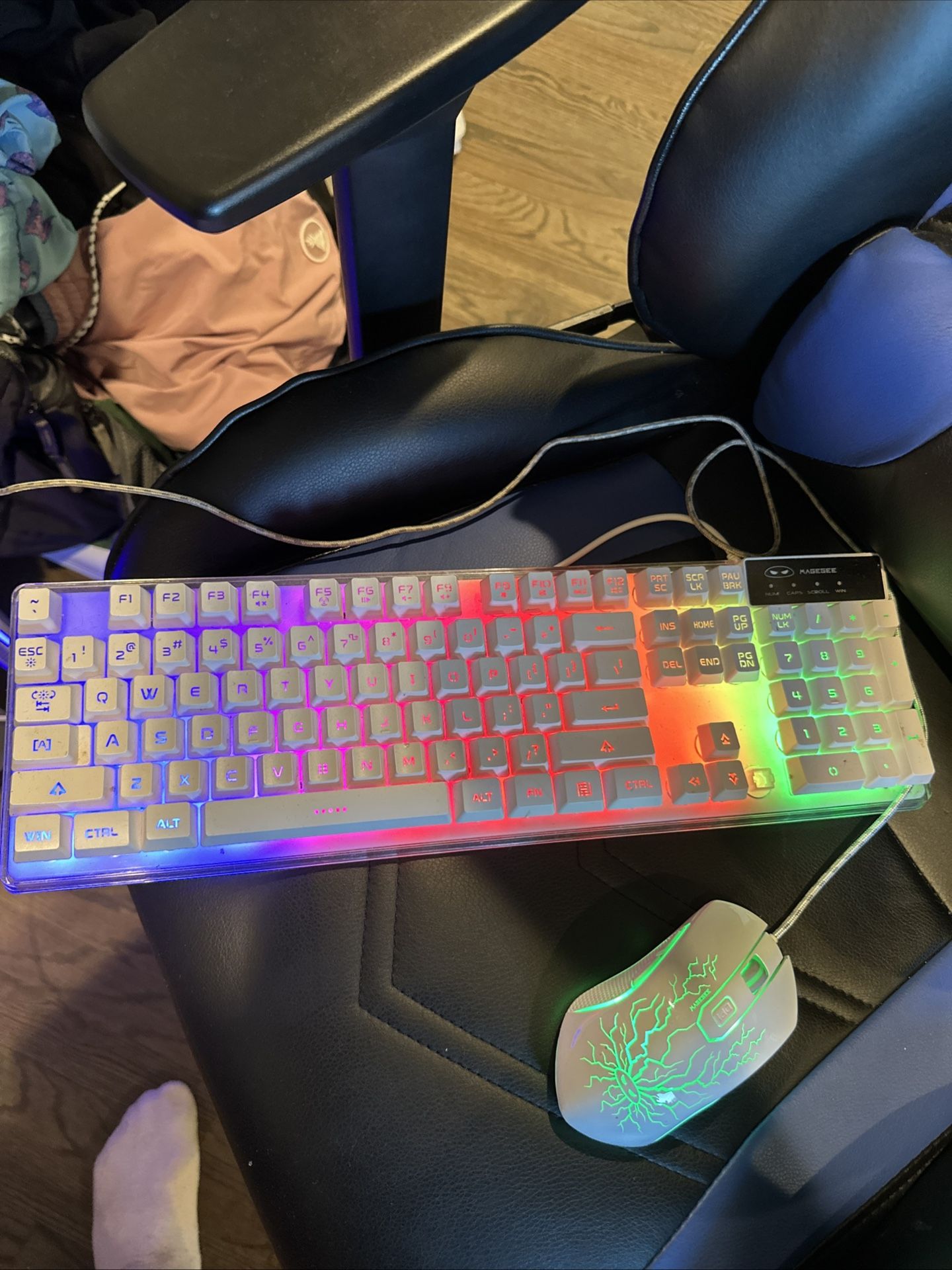 MageGee Gaming Keyboard, Rainbow Backlit LED Wired USB Model K1 - White