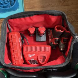 Milwaukee Drill Set Of 2 Drills With Charger And 2 Batteries And Drill Bit Set 