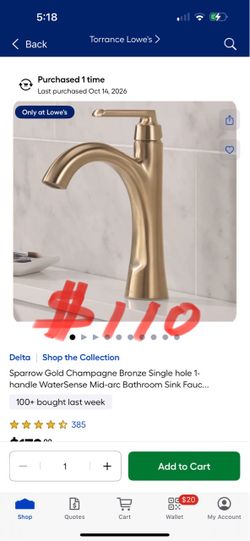 Delta Shop the Collection Sparrow Gold Champagne Bronze Single hole 1-handle WaterSense Mid-arc Bathroom Sink Fauc..