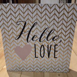 Hobby Lobby Gold Chevron 'Hello 💖 Love' Wood Sign (10" x 10")