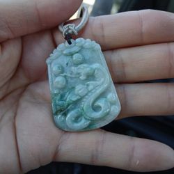 Certified A Genuine Green Jade Jadeist Burma Snake Zodiac Pdnt Rope Necklace 