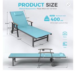 Aluminum Outdoor Chaise Lounge Chair with Pillow & Armrest, Patio Lounge Chair with 5-Position Adjustable Recliner & Wheels for Poolside Backyard
