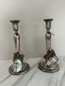 New Pair Of Antique Silver Plated Candel Steaks By Samuel Heath Birmingham England  