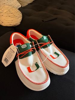 Hey Dude Men's Wally Tri U of Miami Hurricanes Shoes Orange Green White Size 10