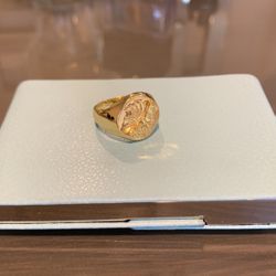 Gold Plated Round Signet Ring. Size 7