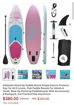 Inflatable stand-up paddleboard, simple deluxe premium model, suitable for adults and teenagers of all levels. The inflatable stand-up paddleboard set