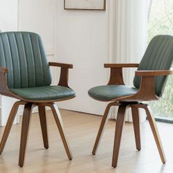 Modern Green Upholstered Leather Swivel Dining Chairs (Set of 2)
