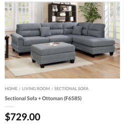 Gray Sectional Sofa With Ottoman