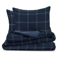 Martex 2-Piece Twin Reversible Comforter Set | Super Soft Lightweight | Navy Check