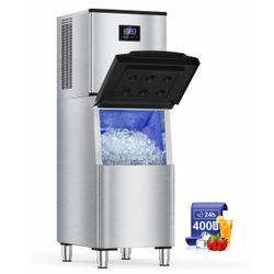 Commercial Ice Maker Machine, 400LBS/24H, 350LBS Storage ETL Approval, Self-Cleaning, Timing Function, Stainless Steel Industrial Ice Machine for Bar/