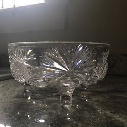 Vintage Etched and Cut Glass Footed Bowl