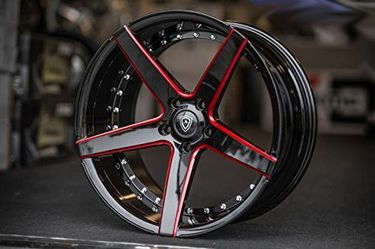 20 Inch Staggered Rims no tires (Black and Red) - FULL Set of 4 Wheels - Made - for Mustang, Camaro, BMW Rines Para Carros - (20x9” / 20x10.5")