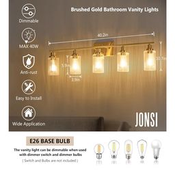 Jonsi Gold 5-Light Bathroom Vanity Light with Glass Shade