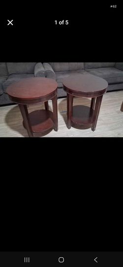 Pair of Round Wood End Tables