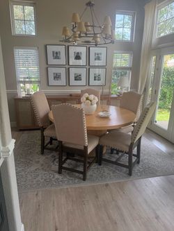 6 upholstered dining chairs nailhead trim