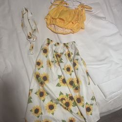 Sunflower 3 Piece Set Skirt, Headband And Shirt 4T