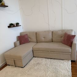 Modern Beige Sectional Sofa with Pull-Out Bed