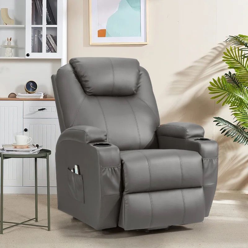 Walnew Power Lift Recliner with Massage and Heat, Gray Faux Leather Warehouse Wholesale
