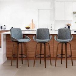 SALE! New Set of 5 Grey Upholstered Swivel Bar Stools