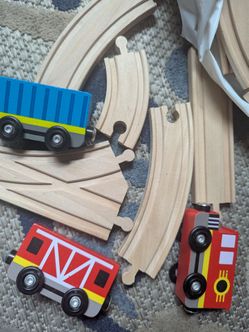 Wooden train tracks and train