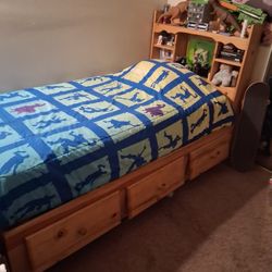 Twin Size 100% Wood Bed Frame With bookcase Headboard
