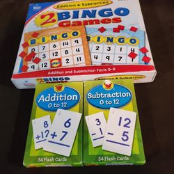 Children's Addition & Subtraction Math Games Bingo & Flash Cards