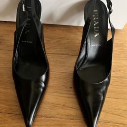 Prada Black Vintage 4” Stilletto Slingbacks Size 39 (8.5)