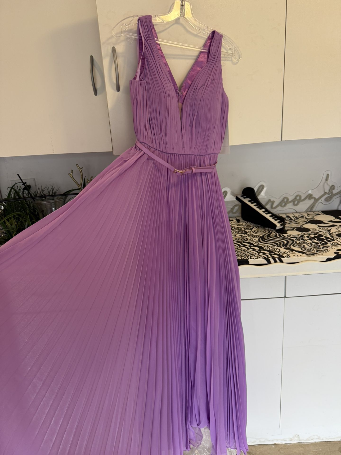 Prom Dress - Purple pleated dress with a belt