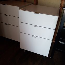 Set Of Two Glossy White CB2 Cabinets