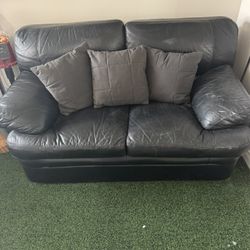 2 Person Black Leather Sofa