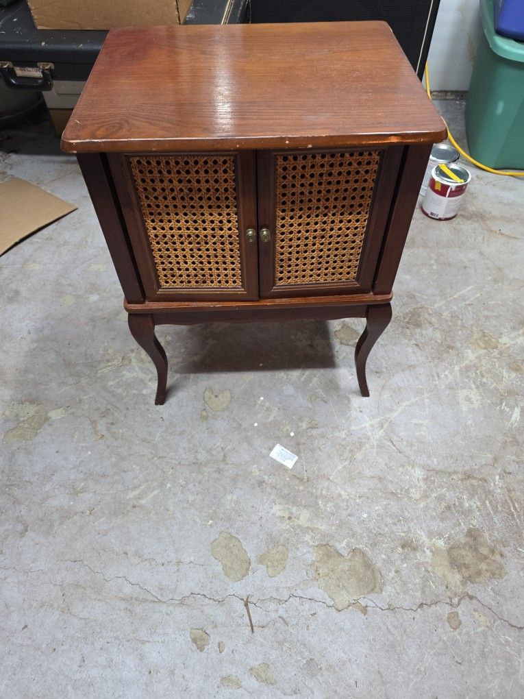 Vintage Cane Front Wood Accent Cabinet • Side Table • Storage