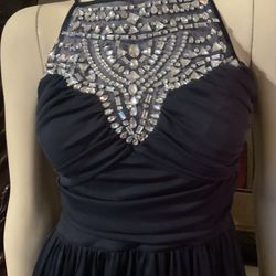 B Darlin Navy Dress With Cristal Embellishments 