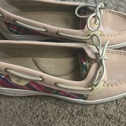 Sperry Women's Angelfish boat shoes size 9.5 Pink Plaid Loafers