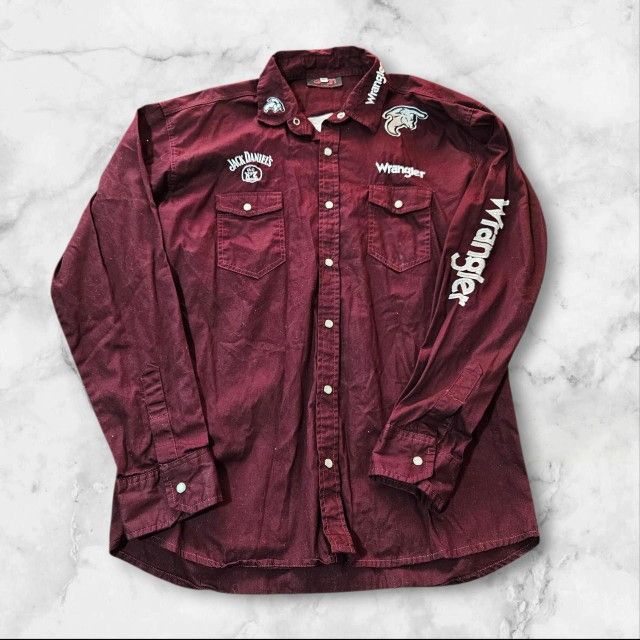 Daan ITALY Jack Daniels Wrangler L Shirt Whiskey Rodeo Western Pearl Snap Cowboy