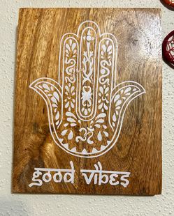 Good Vibes Hamsa Hand Wooden Wall Decor