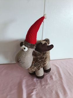 Bug-eyed Whimsical Reindeer With Red Santa Hat