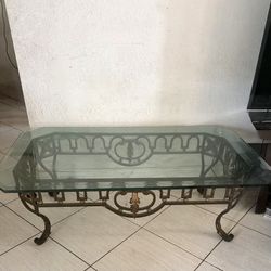 Glass Coffee Table w/ Ornate Metal Base