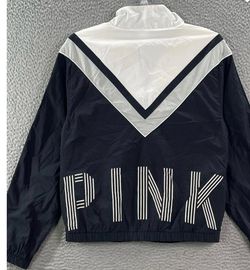 Victoria's Secret PINK black & white windbreaker jacket with white 'PINK' lettering with vertical stripes  size xsmall used