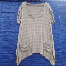 Cha Cha Vente Striped Tunic Top Sharkbite Hem 3X