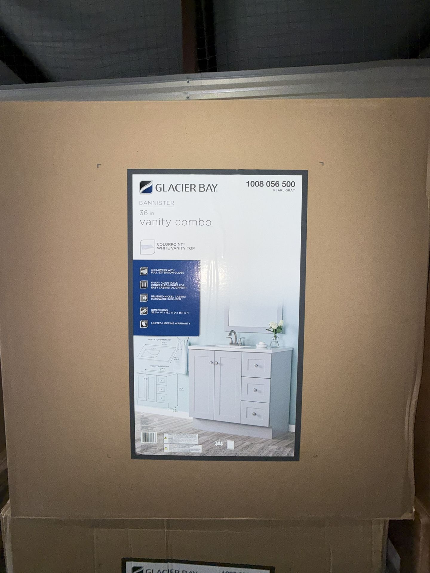 Glacier Bay Bannister 37 in. Single Sink Pearl Gray Bath Vanity