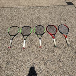 5 Tennis Rackets, 3 Wilson Blade, 1 Yonex 1 Head