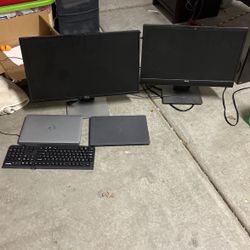 2 Dell Laptops, 1 Key Board, 2 Monitors 32’ 