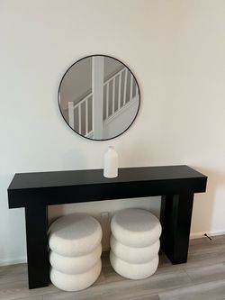 Modern Entryway Set – Console Table, Mirror & 2 Boucle Stools