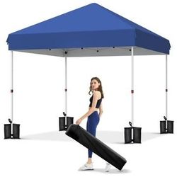 NEW 10x10 Pop Up Canopy Heavy Duty Outdoor Canopy Tent Portable Roller Bag 3 Adjustable Height 4 Weight Bags 8 Stakes & 4 Guy Ropes with One Button Pu